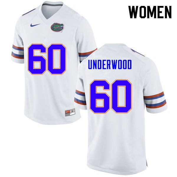 Women #60 Houston Underwood Florida Gators College Football Jerseys White